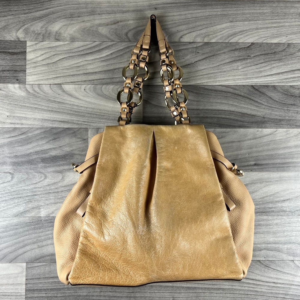 Vince Camuto Bucket Bag Womens Tan Leather Double Handle Snap Dust‎ Cover
